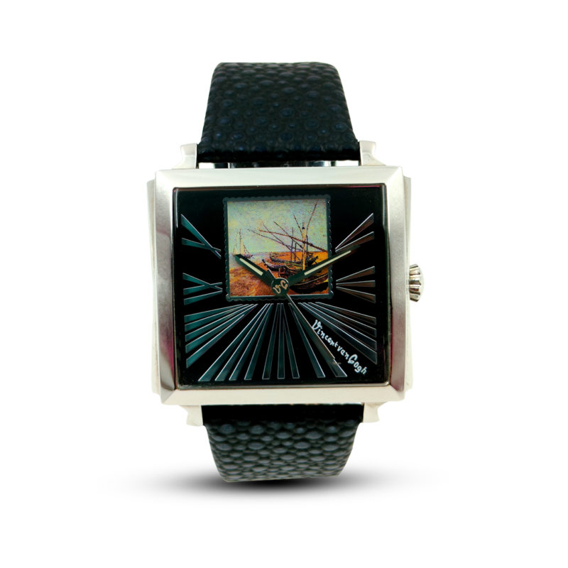 Vincent Van Gogh Solid Stainless Steel Black Dial Square Analog Watch For Men