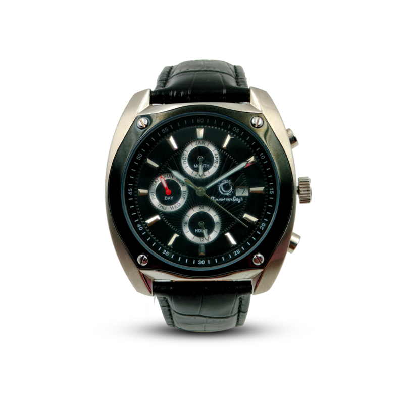 Vincent Van Gogh Solid Stainless Steel Chronograph Calendar Black Dial Analog Watch For Men